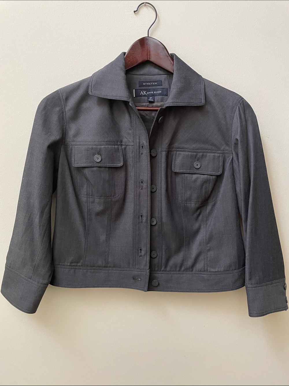 Anne Klein Charcoal Gray cropped Button-Front Jacket